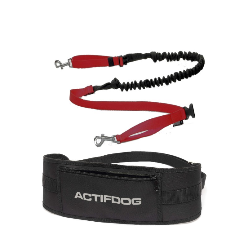 KIT LOISIR Mains Libres indispensable pour vous et votre chien:  - Ceinture+Laisse amortisseur Rouge: promenade, jogging